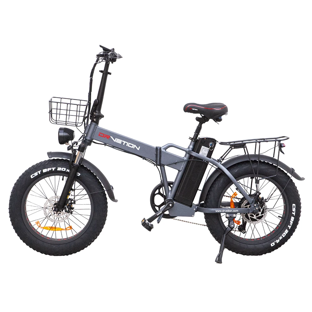 DrVetion At20 Black-Gray Electric Fat Bike 48V 750W up to 45km/h with 10AH/15AH/20AH Motor Options