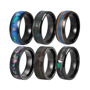 Factory Tizti Jewelry Ring Designs Men's Titanium Wedding Band with Wood Opal Inlay Black Zirconium Ring