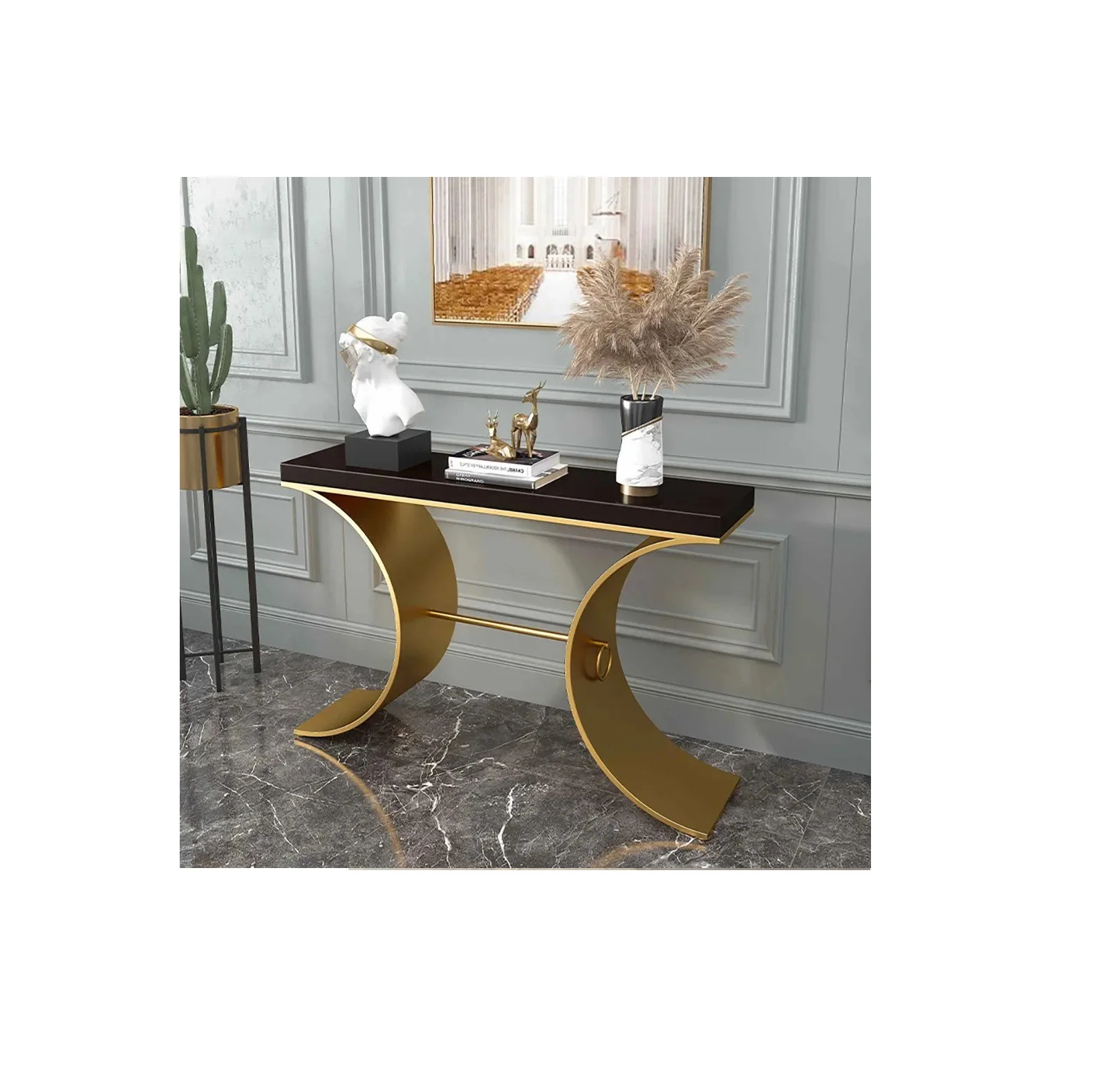 Стол для гостиной прихожей мраморный столешник консоль из нержавеющей стали Золотой металлический каркас консольный
