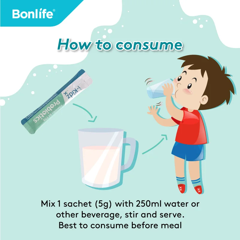 Bonlife I-Kidz Probiotic Sachets with HMO & Cognigrape for Brain & Gut Support (30 sachets x 5g) for Kids Wellness