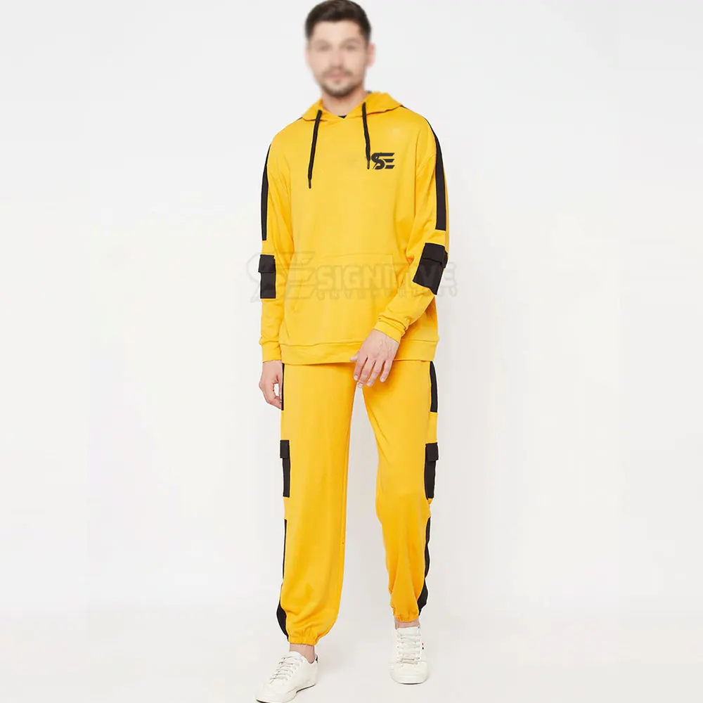 Hot Sale Long Sleeve Zipper Up Custom Logo Plain Yellow Color Tracksuit