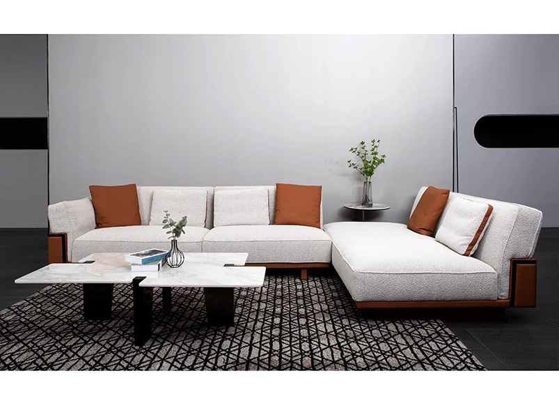 Luxury Living Room Furniture Leather Fabric Sofa Set Sectional Corner 3