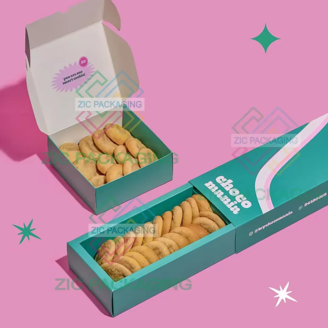 Eco Friendly Fast Food Cookies Slide Box Crepe Cake Bakery Chocolate Truffles Catering Paper Box Packaging with Insert Sauce Dip