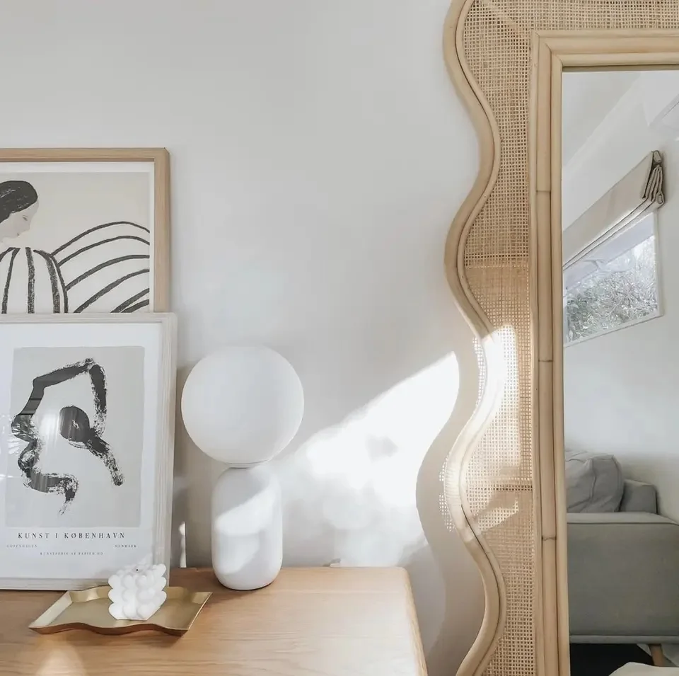 Hot Design Natural Handmade Rattan Dome Mirror Full Body Mirror Made In