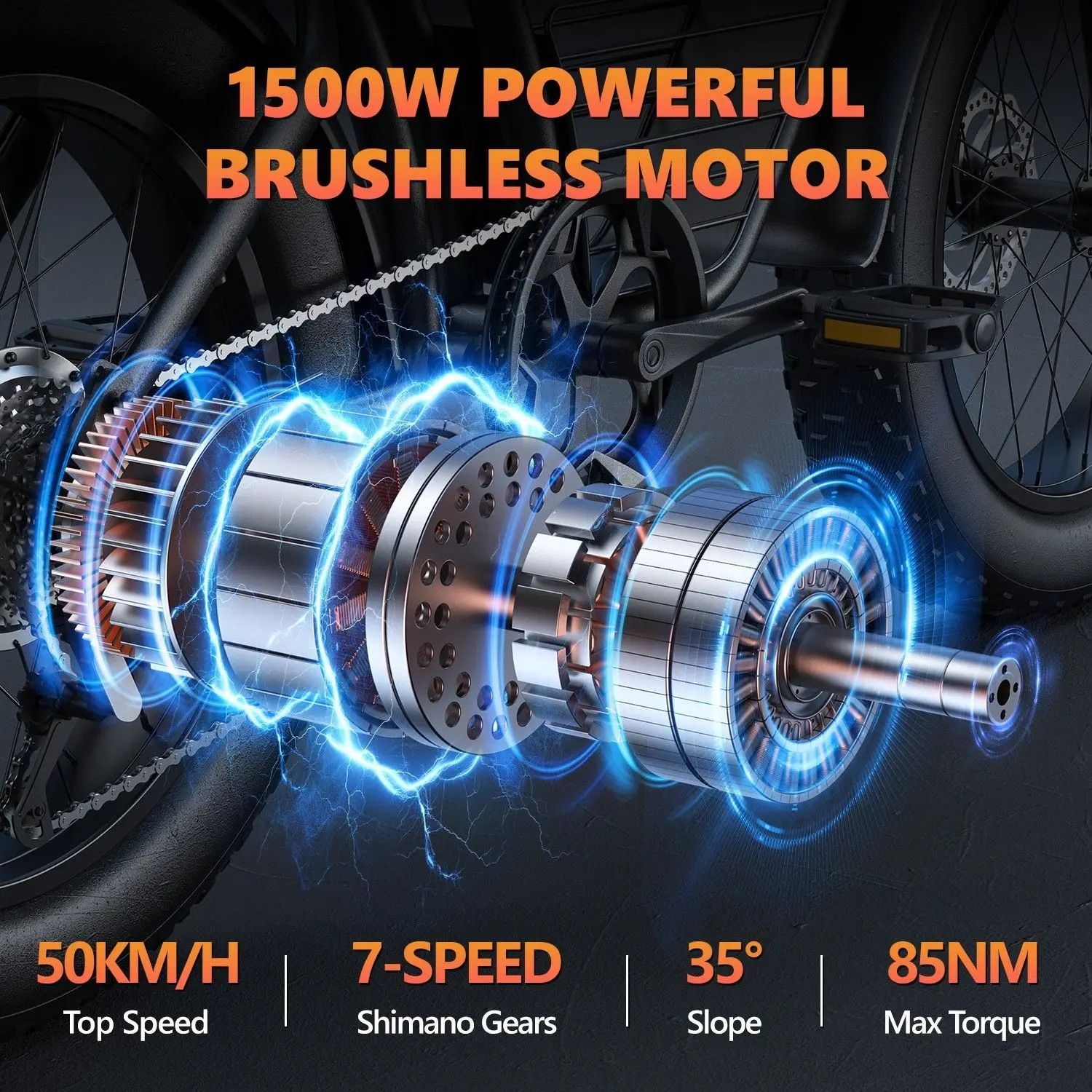 Aukk 48V 23Ah Electric Road Bike with 20*4.0 Inch Fat Tires Black Frame 150kg Capacity Range 70-120Km