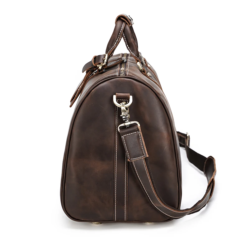 Factory Customization Wholesale Price Full Grain Crazy Horse Cow Leather Weekend Overnight Travel Leather Holdall Bag Daffle Bag