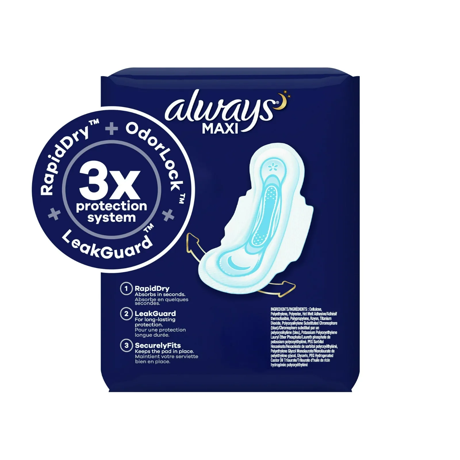 Always Maxi Overnight Pads With Wings,Size 4,Overnight,Unscented,48 Ct