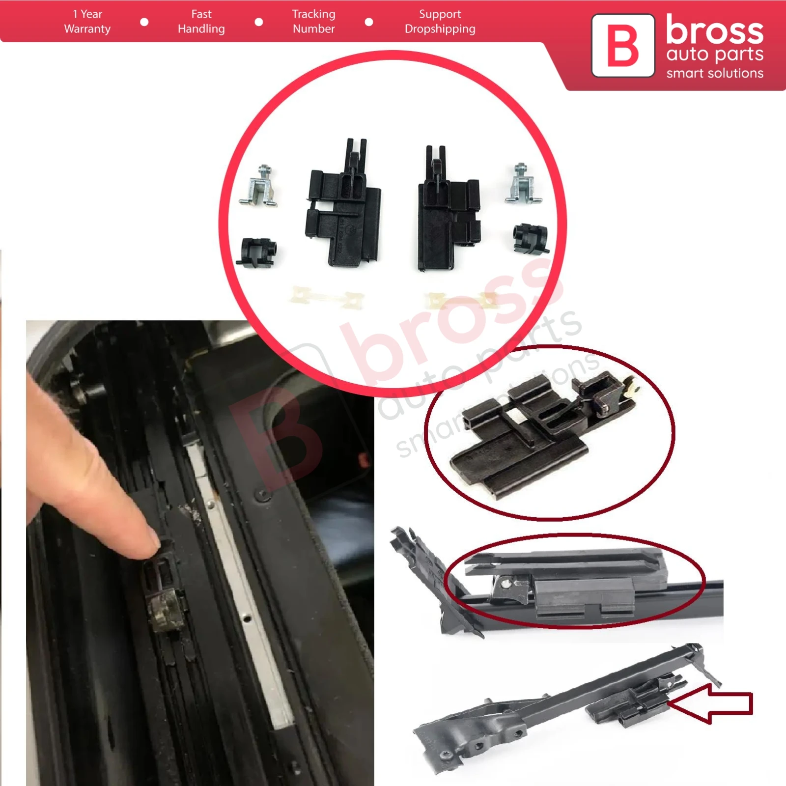 BSR535+BSR536 Sunroof Slider Guide Rail Set for B.M.W E39 X5 E53