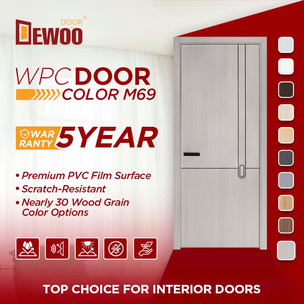 Dewoo High Quality WPC PVC Composite Door Modern Design Waterproof Soundproof for Bathroom Applications Best Price from Vietnam