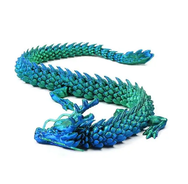 2 Draghi Stampati In 3D – Giocattolo Fidget Articolato In PLA, Colori Verde/Viola, 38cm, Decorazione Scrivania Per Adulti E Bambini