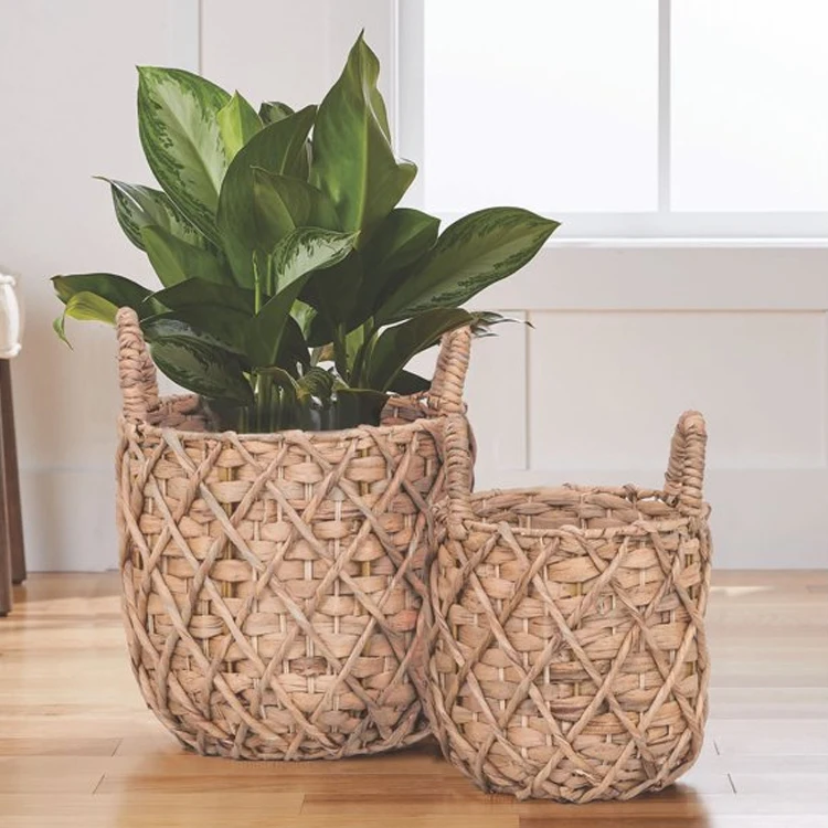 Natural Round Water Hyacinth Basket Planter Flower Pot High Quality