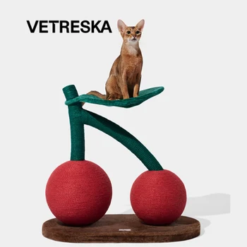 Modern Eco-Friendly Cherry Cat Climbing Tree Large Plush Nest and Wearable Sisal Post Interactive Pet Movement Toys