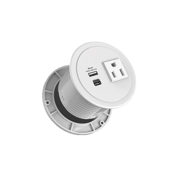 USBA+C Grommet, Round Recessed Power Grommet - 1 Electric/USBC PD20W, Round Surface Mount Power Strip Office Power Access