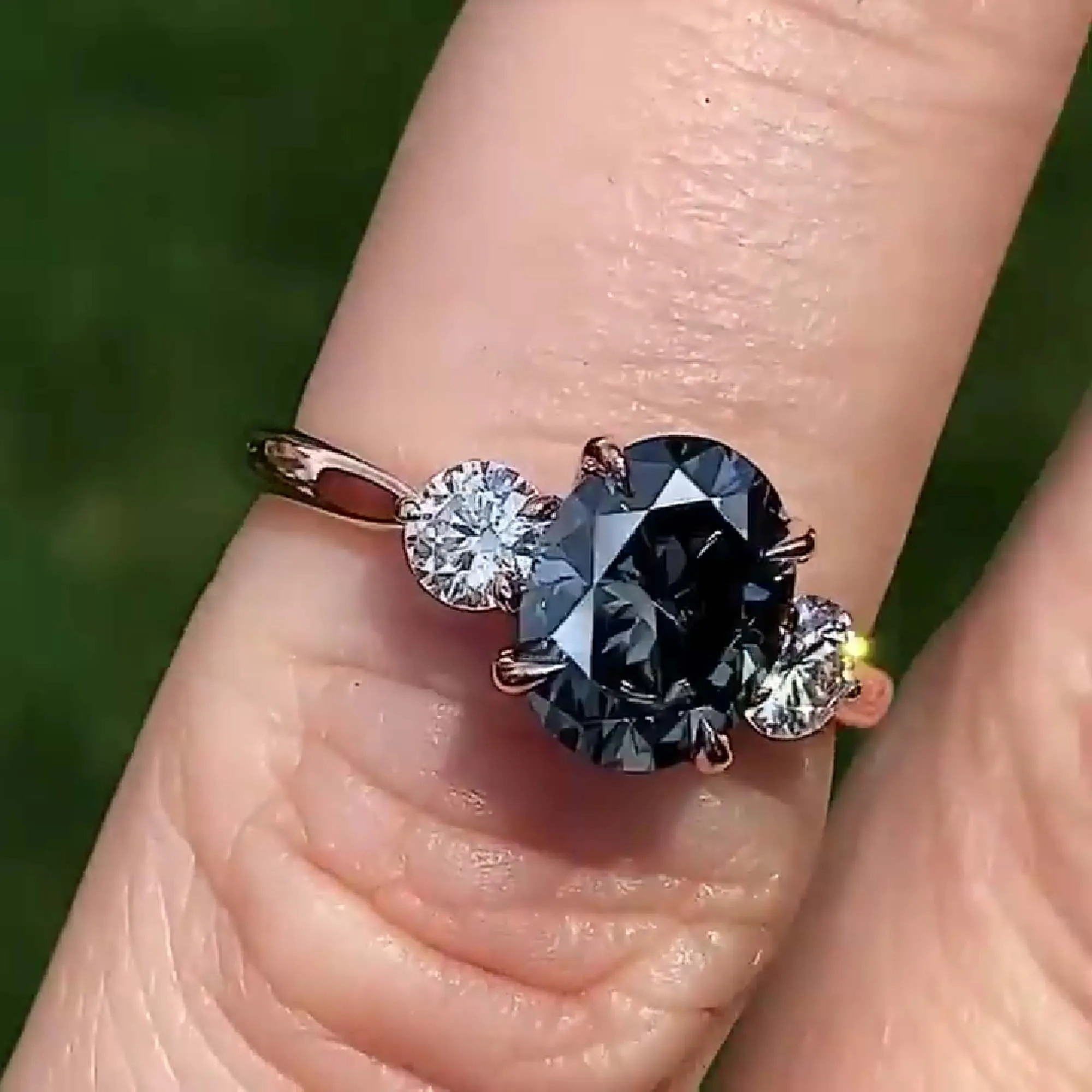 Dark Grey Moissanite Engagement Ring Ctw Oval Cut