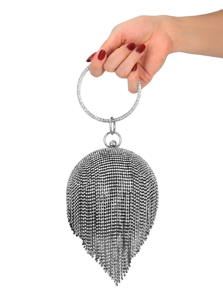 Silver diamonds rhinestone round ball evening mini retailer bag