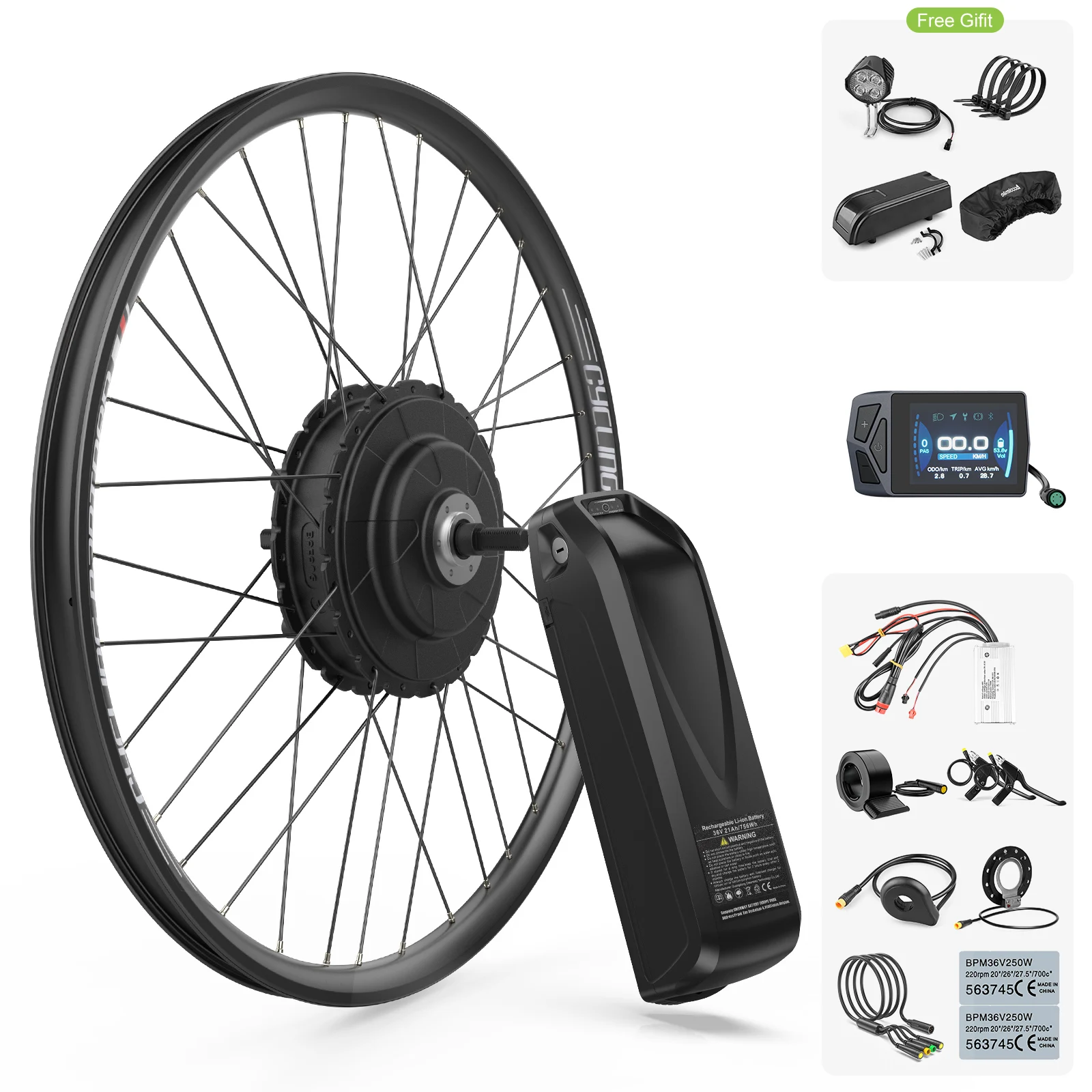 Kit De Conversion Vélo électrique 48V Pour Roue Avant Ou Arrière, Tailles 20 à 29 Pouces