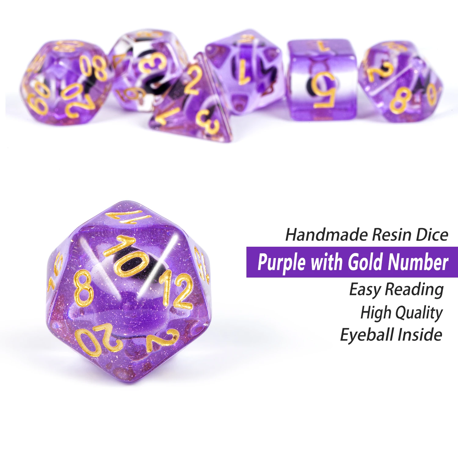 Hot Selling Purple Game Dice Set D&d 7 Pcs Resin Polyhedral Dice Set