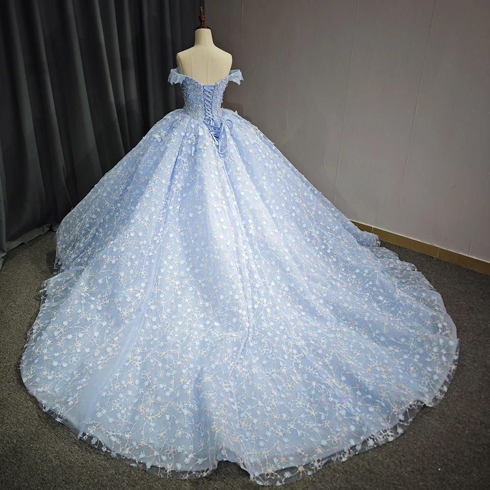 blue dress for baby girl Royal Blue One Shoulder Sequin Princess Ball Gown Dress 44