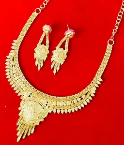 24K Gold Plated Vintage Dubai Fashion Jewelry Set Includes Necklace Earrings Bangles Combs Copper Material Diamond Germany
