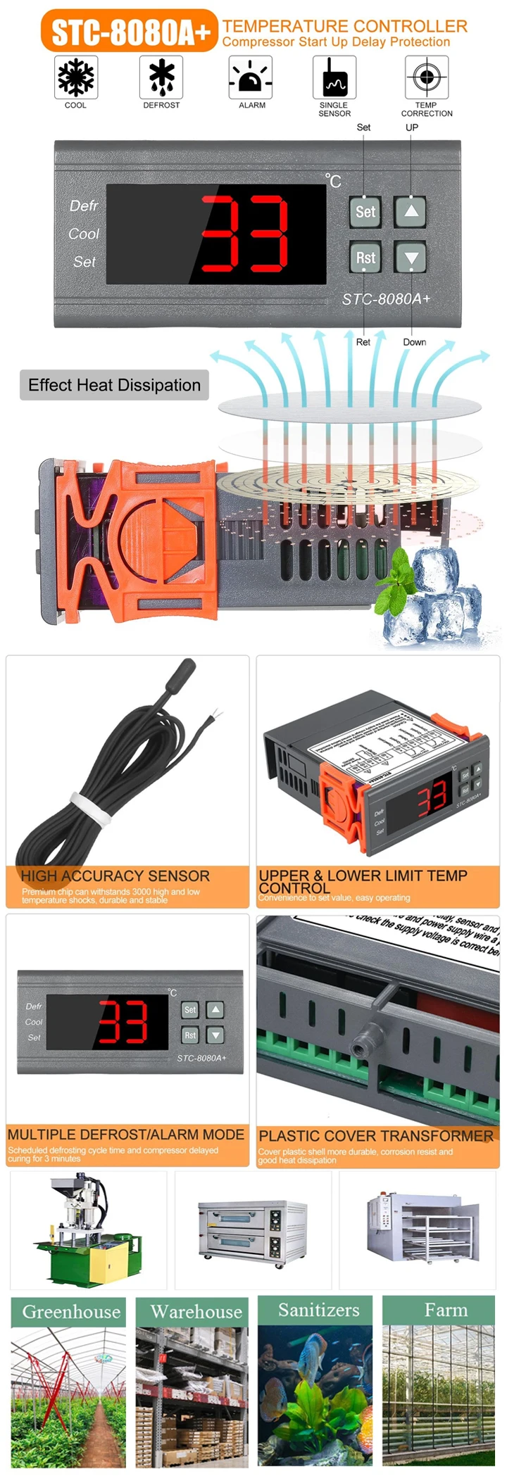 Elitech STC-8080A+ Digital Thermostat for Refrigeration