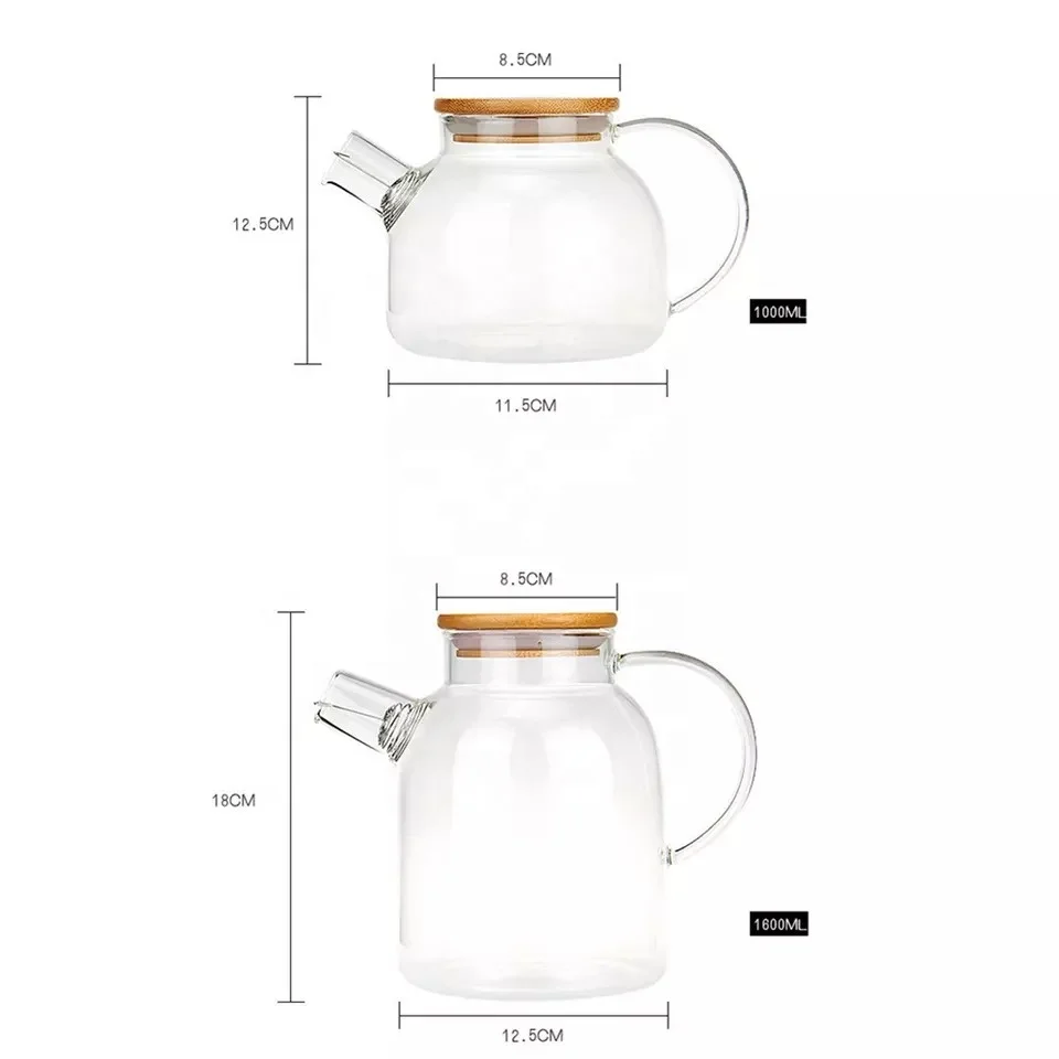 Large Glass Pitcher Water Kettle Jug Carafe With Bamboo Lid Glass Jug With Long Spout And Round 2295