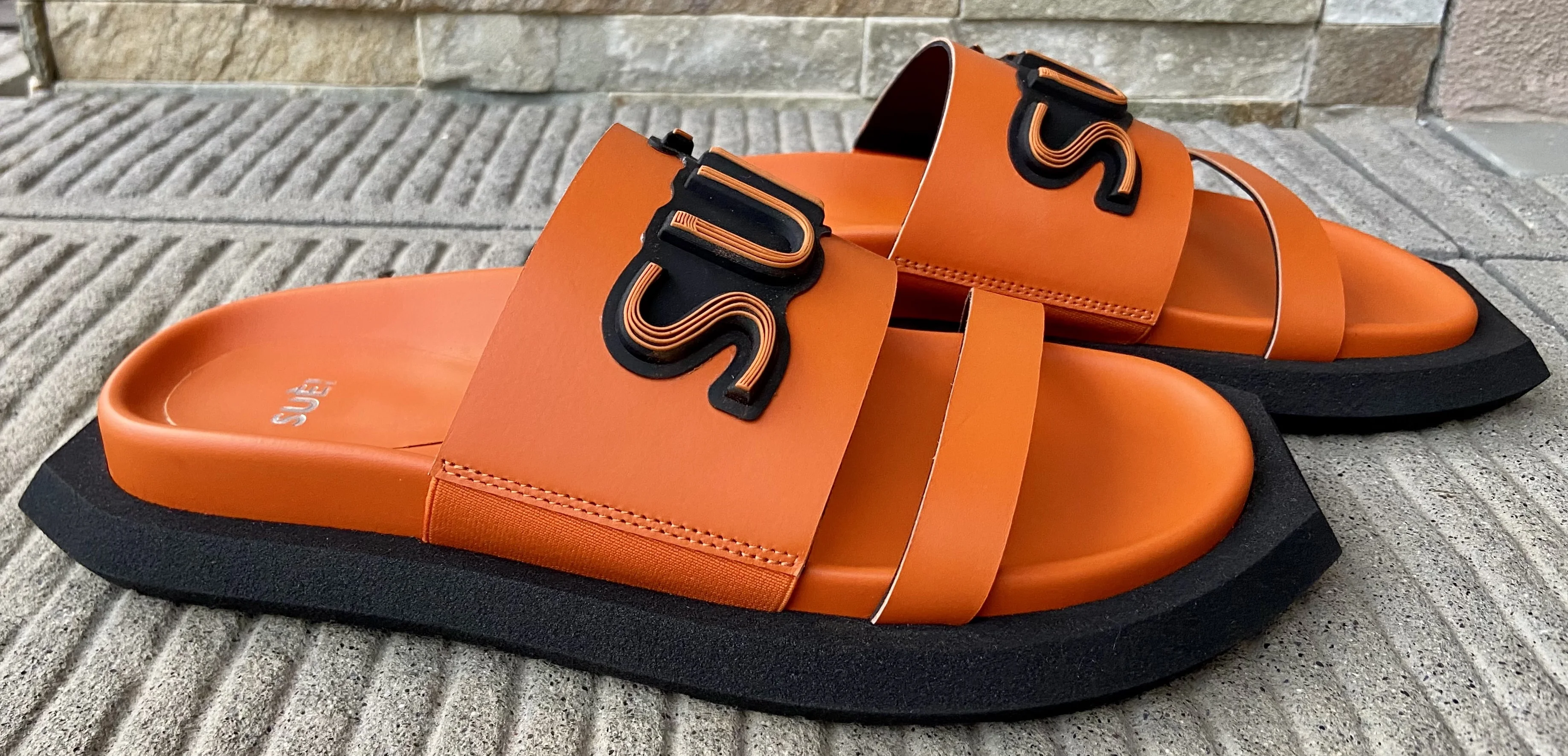 Top Quality Italian Calf Leather Orange And Black Fashion Sandals