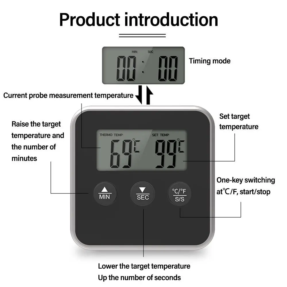 Lcd Digital Thermometer Timer Remote Probe Oven Kitchen Meat Barbecue Bbq Cooking Food Thermometer With Probe