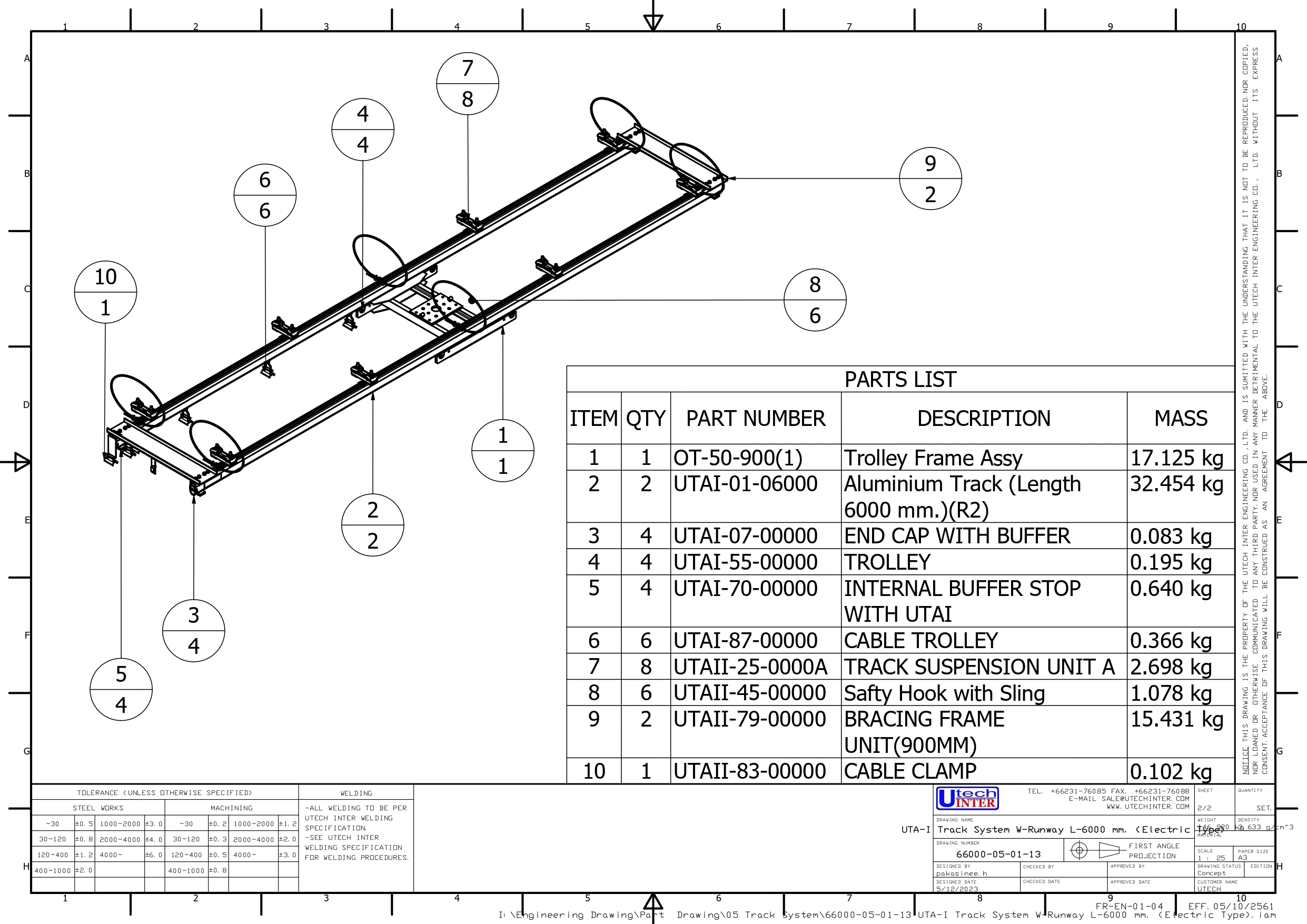 Aluminum Track System Uta-i W-runway L-6000 Mm. (electric Type) Maxload ...