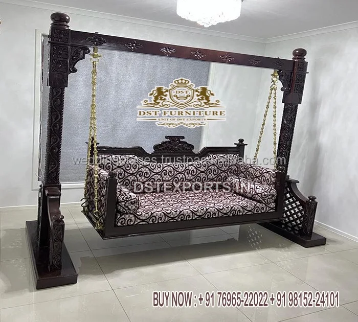 रॉयल भारतीय सागौन लकड़ी बच्चे झूले पारंपरिक नक्काशीदार सागौन लकड़ी