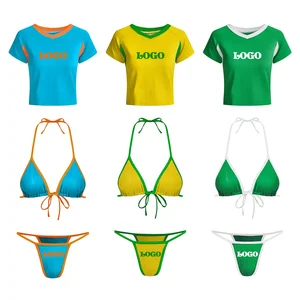JSN Bikini Manufacturer Custom Private Label Logo Sexy Swimsuit Women Bikini Swimwear Micro Mini Color Block Bikini Set