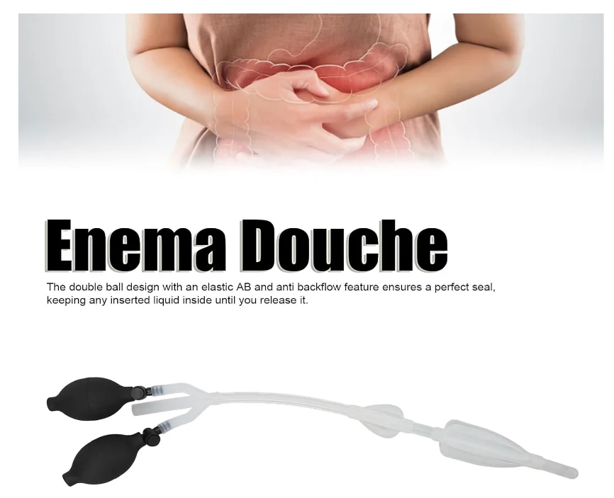 Double Bulb Inflatable Enema Bulb & Plug - Anti-Backflow Design, Elastic Material, Safe for Personal Use