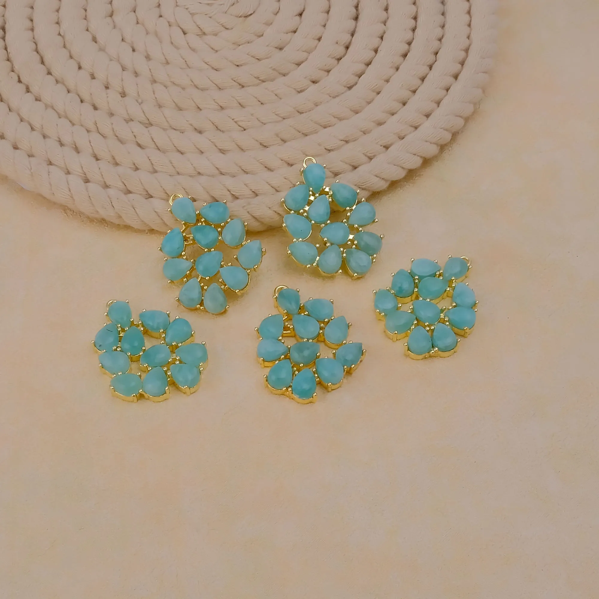 Handmade Anti-Tarnish Gold Plated Amazonite Raindrop Cluster Pendants Natural Gemstone Statement Charm Necklaces