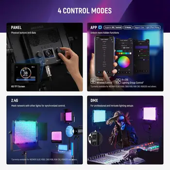 NEEWER 2 Pack PL60C RGB LED Panel Video Light Kit with 6.6ft/2m Spring Cushioned Light Stands/Bag, APP/2.4G/DMX Control, 60W detail image