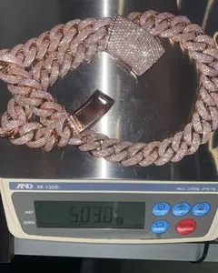 High Quality Customized Iced Jewelz 24mm Cuban Link Moissanite D VVS Iced Out Chain 925 Sterling Silver Yellow Gold