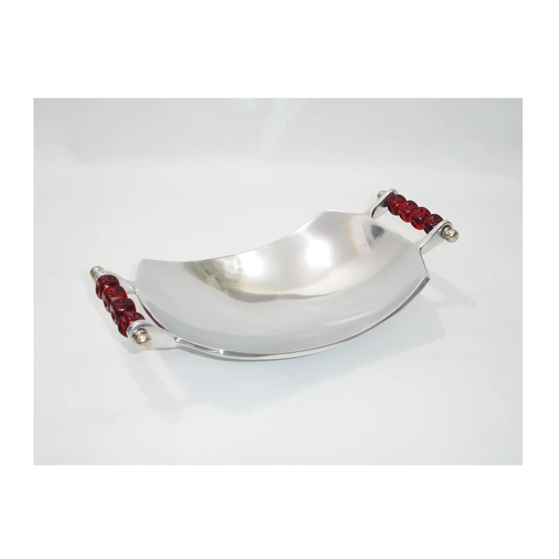 Oval Deep Dish Modern Luxury Eco-Friendly Celadon Technique Silver Plated Serving Tray with Handle for Home Decor & Kitchen Use