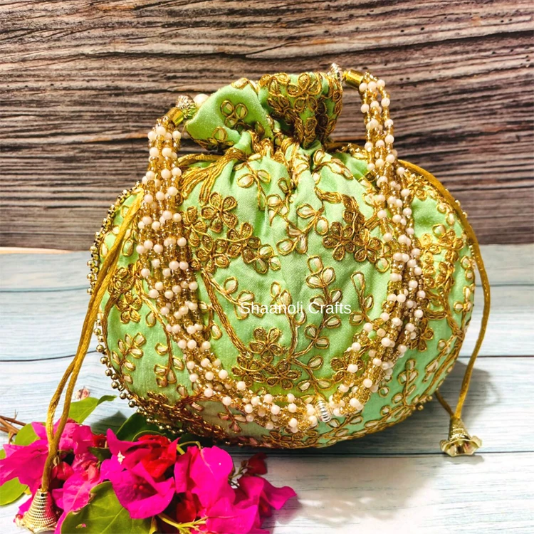 Handmade Potli Bag Embroidered Wrist Handbag For Wedding Gifts For ...