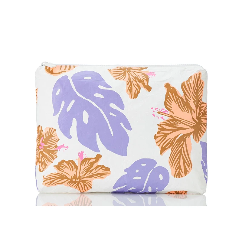 Customized Waterproof Reusable Hawaiian Bikini Small Dupont Paper Travel Pouch Tyvek Zipper Makeup Cosmetic Bag