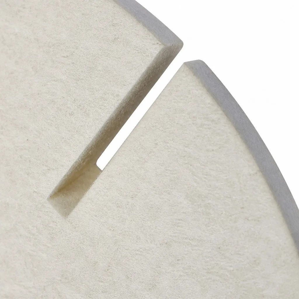 Macro texture of 100% carbonized wool split lap disc showing precision slot