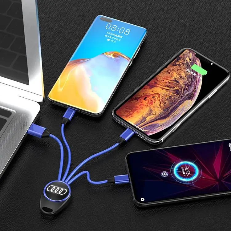 2024 Custom 3-in-1 Multicargador Mobile Phone USB Charger Cord with LED Light Logo Printed Llavero for Computer and Printer Use