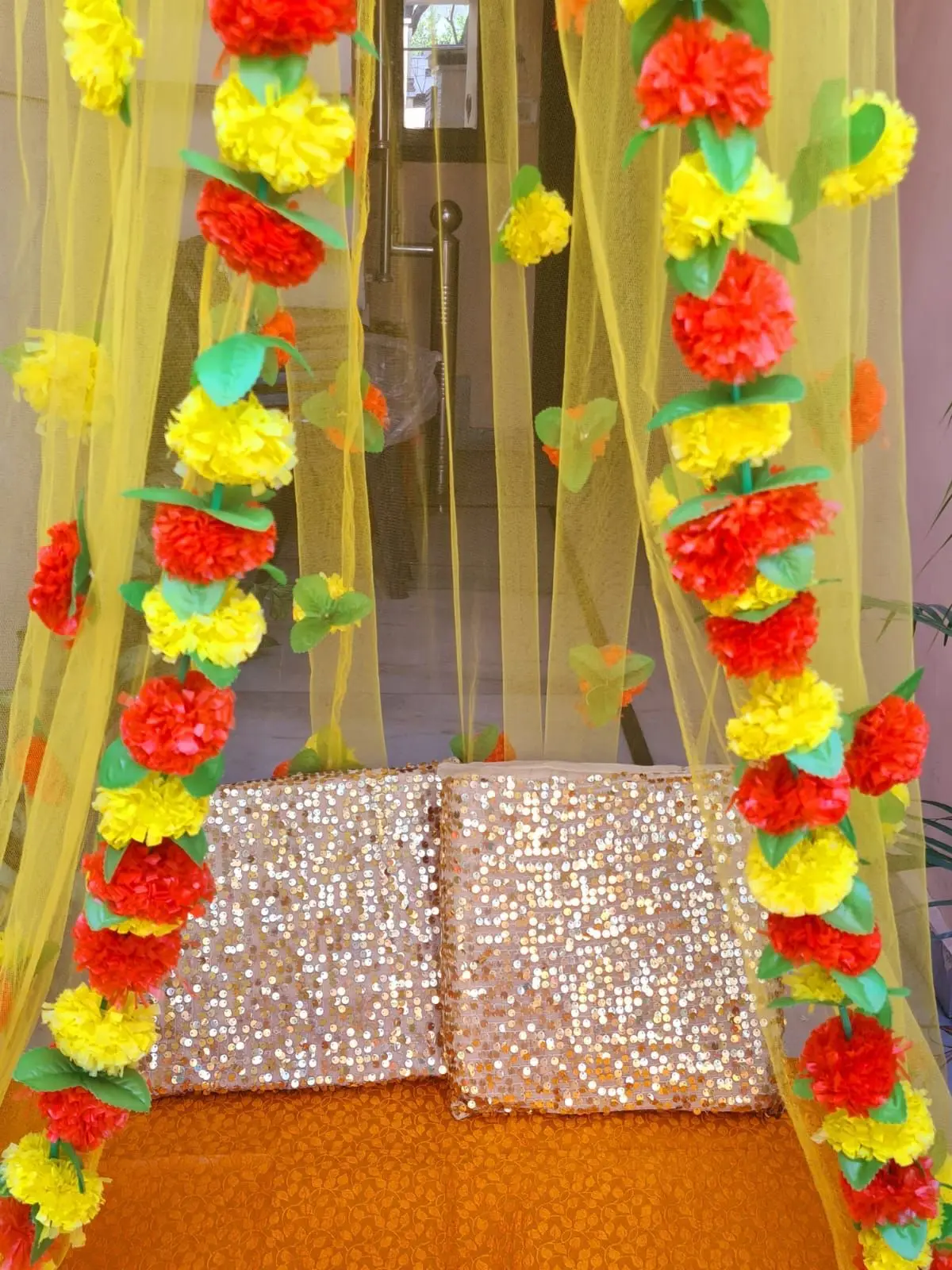 Net Curtain Haldi Backdrop Indian Wedding Decoration Mehndi Backdrop