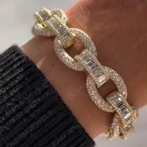 Hip Hop Lab Grown VS Diamond Bracelet Men Fine Jewelry Bangle Gold Plated Charm Bracelets Perfect Gift Idea Women Classic Party