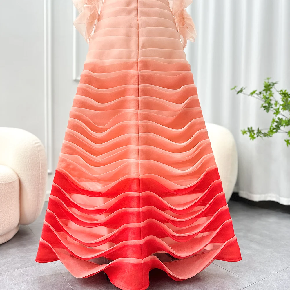 Jancember SF061 Formal Ruched Gradient Color Off Shoulder Evening Party Prom Dresses for Women