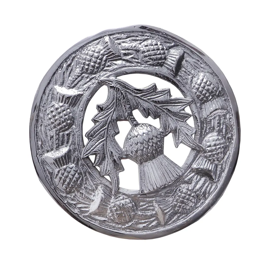 Broche Celtique Pour Kilt Homme - Laiton Finition Antique, 5 Pierres Vertes - 10 Cm De Diamètre
