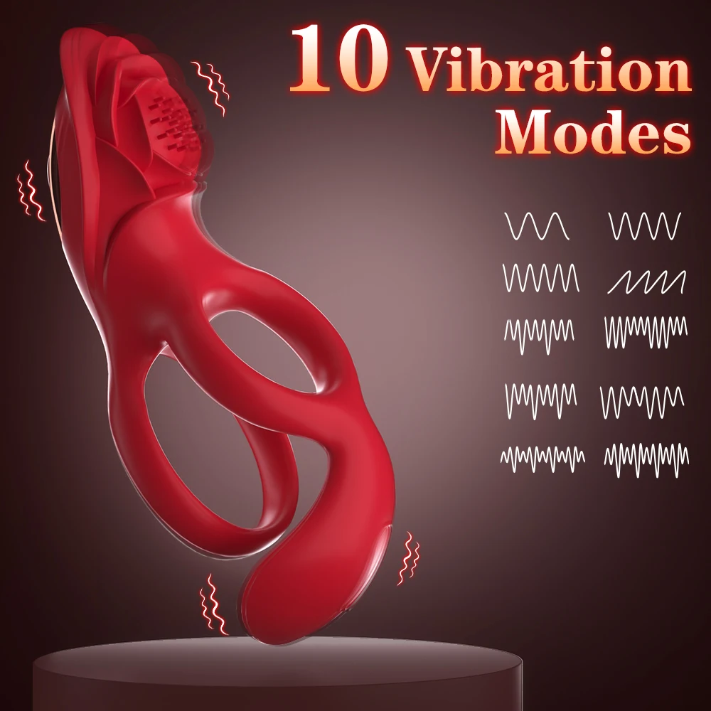 S-HANDE 4 In1Remote Control Rose Flower Shape Vibrating Cock Rings Clitoral Penis Ring with Scrotum Stimulator