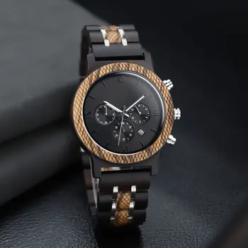 TJW Men's Luxury Wooden Watch Chronograph Super Luminous Hands Zebra Wood Watch Japanese VD57 Movement