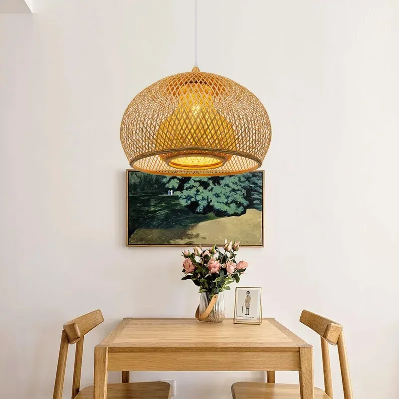 Elegant European Style Handmade Rattan Pendant Light Lampshade For