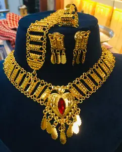 24K Gold Plated Vintage Comoros Mayotte Style Fashion Jewelry Set Includes Necklace Bangles-for USA Copper Diamond Stylish Gift