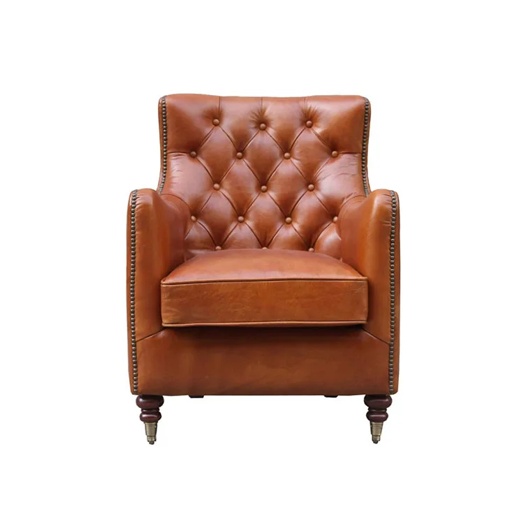 Latest Arrival Top Grain Leather Chair Wood Frame Leisure Chair For