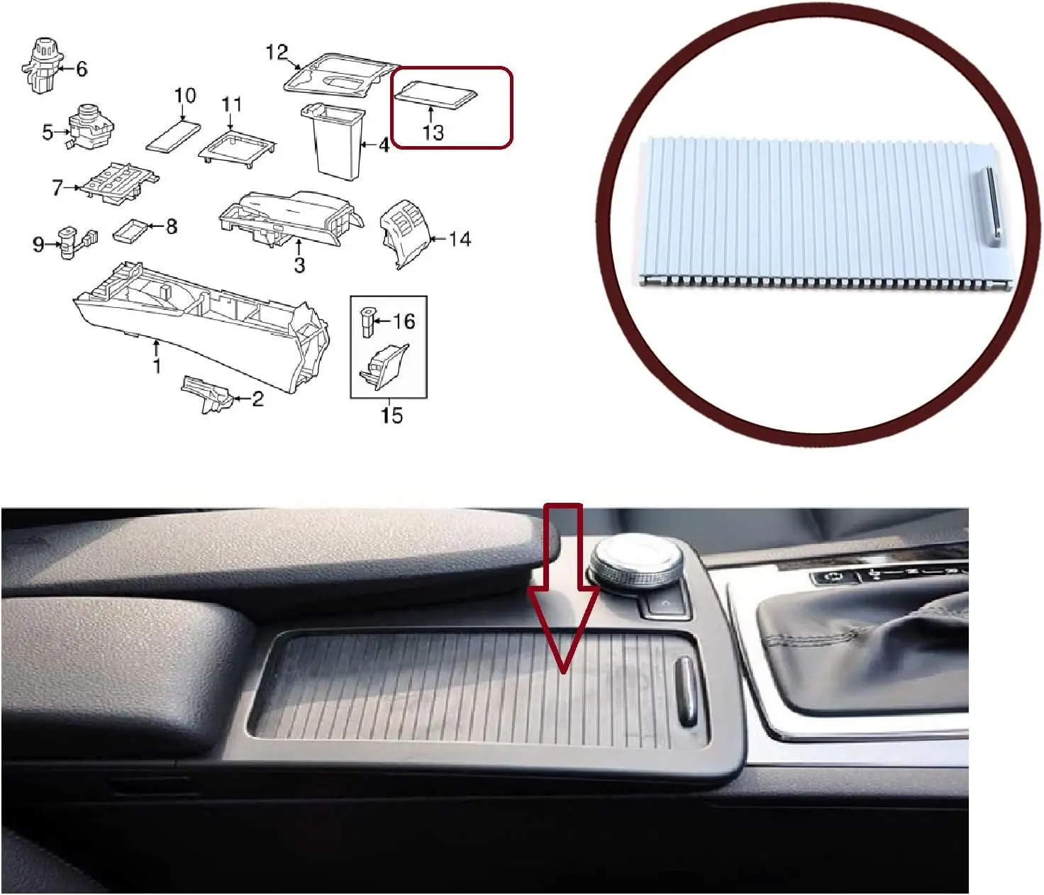 Console Slide Roller Blind Stowage Cover Gray for Compatible with Mercedes W204 E W207 W212 20468047089051