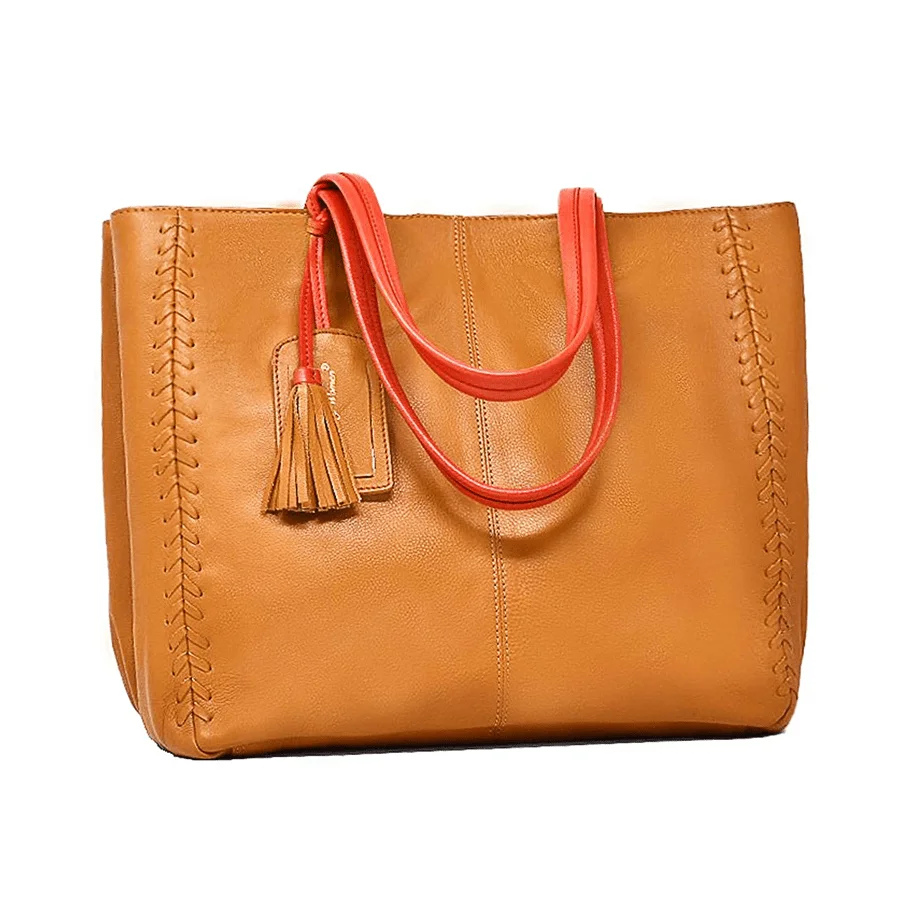 Women Real Leather Tote Bag New Fashion Cow Genuine Leather Luxury Handbags Versatile Large